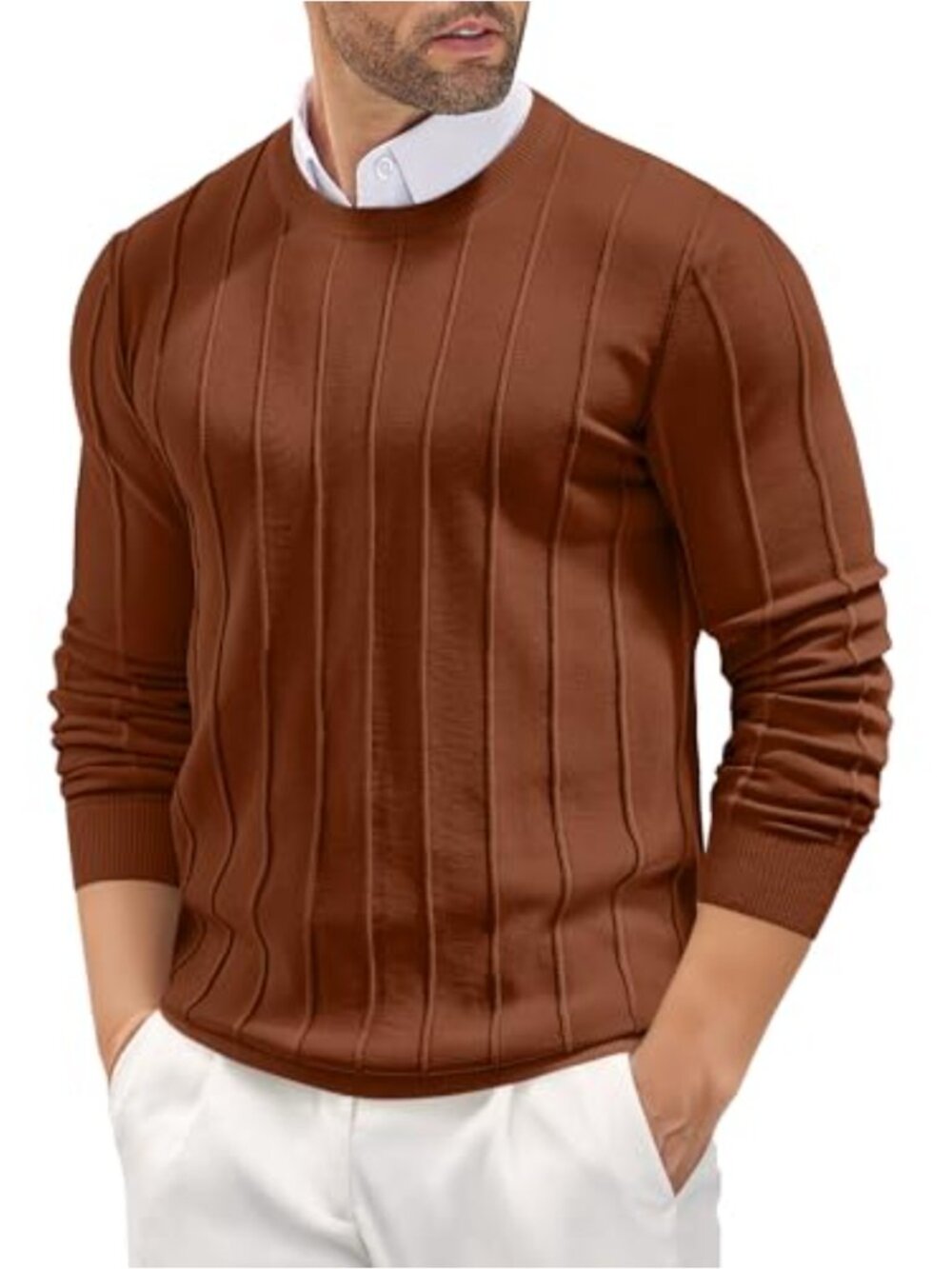 Men's Crewneck Sweater Slim Fit Lightweight Knit Pullover Ribbed